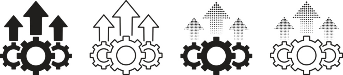 Gear arrow icon set. Symbol of efficiency, progress, growth and success. Vector illustration