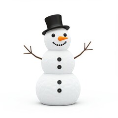 Winter holiday christmas background banner - Closeup of cute funny laughing snowman with wool hat and scarf, on snowy snow snowscape with copy space, white background (Generative Ai), isolated
