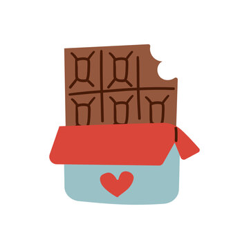 recommend clip art: Chocolate bar with blue wrapper. Half open wrapper square chocolate. Cocoa organic product vector illustration isolated on white background