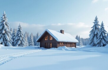 Winter house in winter background