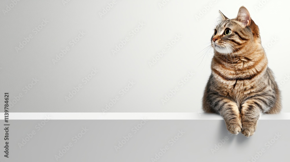 Poster cat relaxing on a minimalist surface with soft color background for interiors