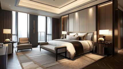 modern living room with luxury bed and beautiful furniture 