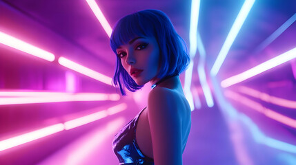 Neon Glow Cyberpunk Illustration: Futuristic Woman