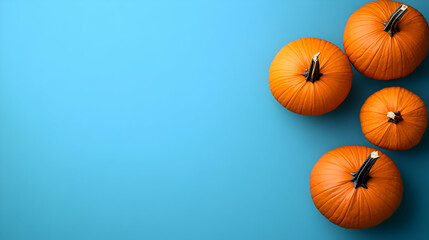 Autumn Pumpkins on Blue Background - Fall Harvest Illustration