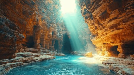Sunbeams Illuminate a Secluded Grotto's Azure Waters