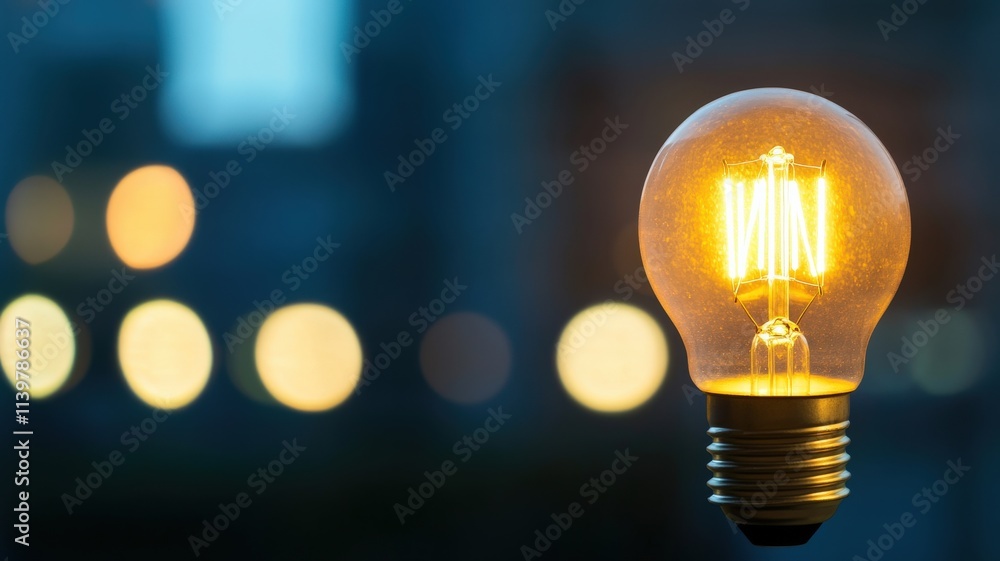 Poster energy efficiency conservation optimization concept. illuminated light bulb with a blurred backgroun
