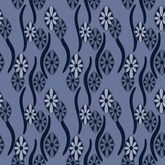 Japanese Diamond Flower Swirl Wave Vector Seamless Pattern