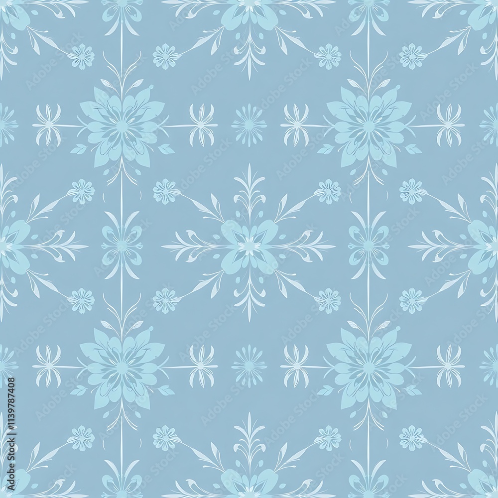 Poster serene light blue floral pattern: elegant and subtle, this seamless pattern features delicate light 