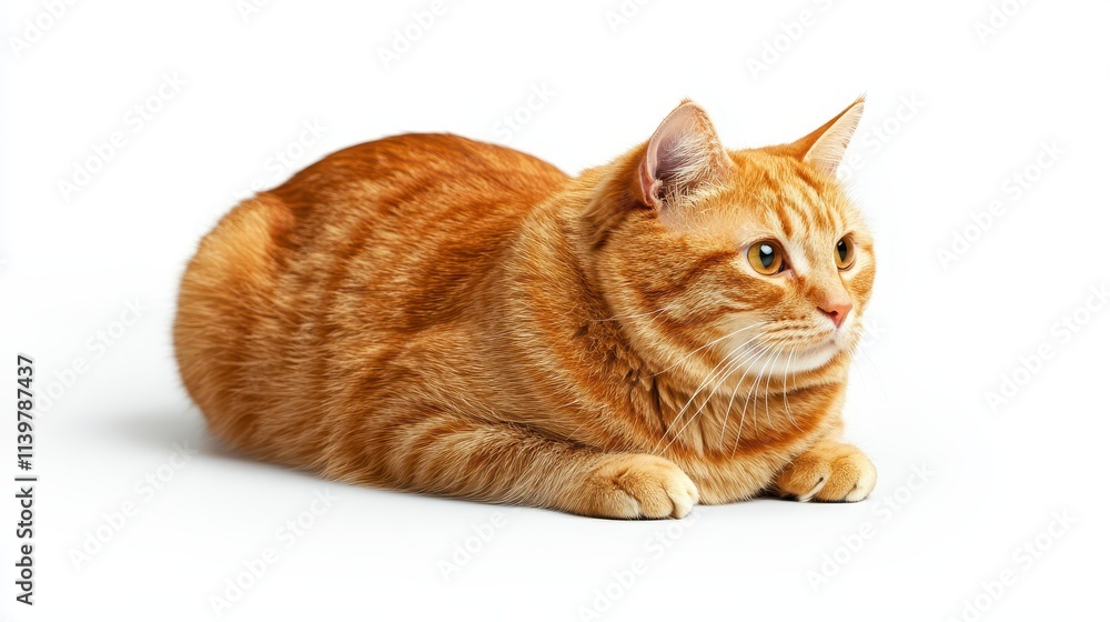 Aufkleber cute ginger cat relaxing on white background with calm and playful expression