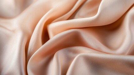 Obraz premium Pink silk texture ripple background. Top view of cotton pastel fabric luxury backdrop. Abstract crumpled textile waves. Elegant wallpaper design for cosmetics and beauty industry
