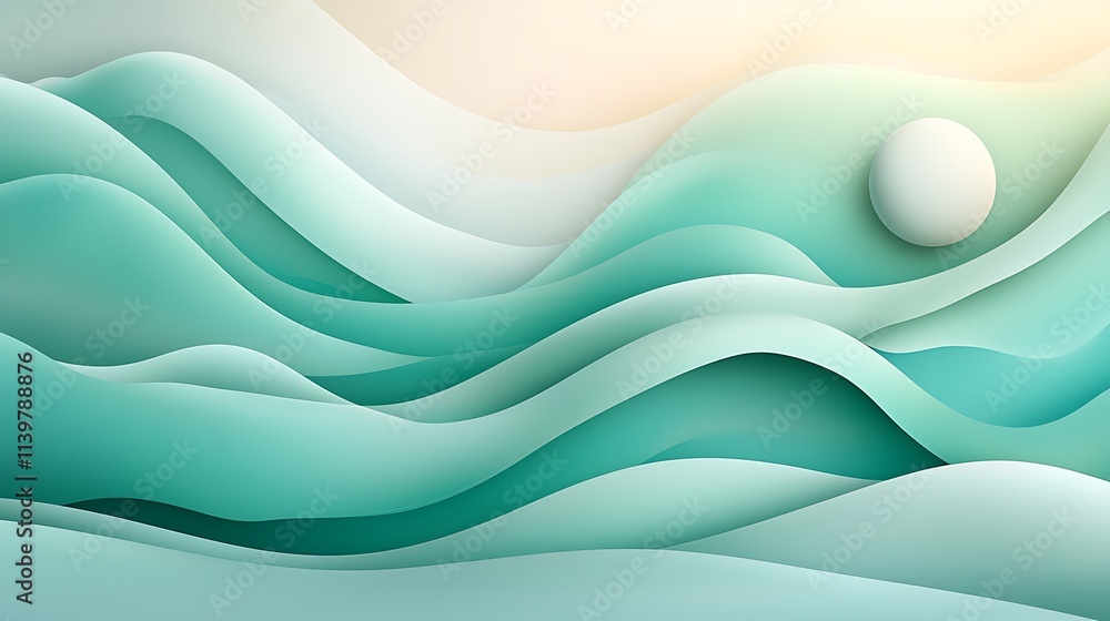 Poster serene abstract waves digital art minimalist design coastal vibes aesthetic atmosphere