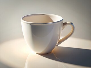 Realistic 3D White Coffee Cup, Classic Mug, Ceramic Drinkware, Wide Angle Render