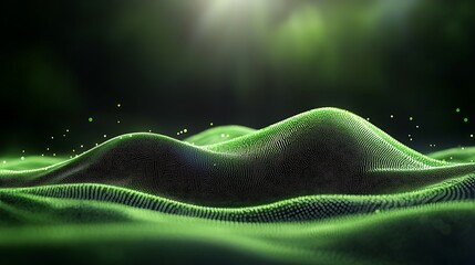 Dynamic green waves futuristic aerial view of abstract digital landscape environment