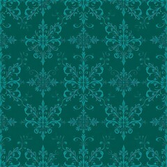 Fototapeta premium Emerald Damask Pattern: A seamless, intricate damask pattern in shades of emerald green. This elegant and timeless design is perfect for adding a touch of sophistication to any project. 