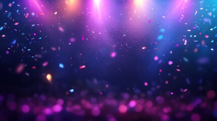 Colorful confetti under vibrant stage lights