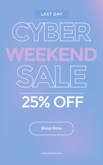 Cyber weekend sale banner 25% off, Social media sale banner collection, Vector illustration for social media banners, poster