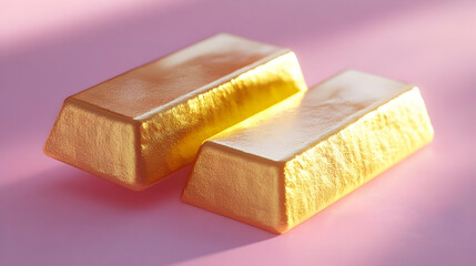 Golden Bars 3D Render on Pink Background