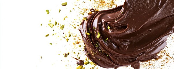 Dubai Chocolate Kunafa Pistachio on white background,Dubai Chocolate bar with green kadayif and pistachio spread,popular and viral chocolate 2024,space for text.