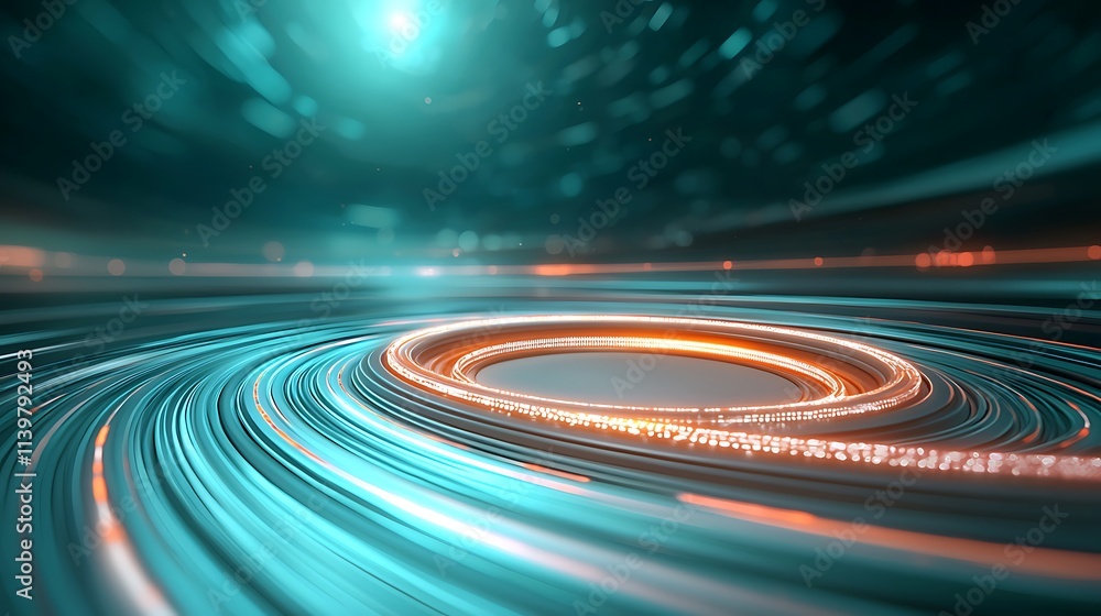 Poster futuristic abstract visuals dynamic circular motion in sci-fi digital art innovation