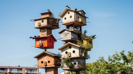 Birdhouses providing shelter and promoting urban rewilding in a city center