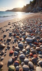 Obraz premium Beach of Puzol with pebbles and small rocks on the shore, geology , shore, natural