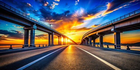 Silhouette Bridge Asphalt Road Highway Blue Sky Sunset - Dramatic Photography