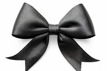 one black bow on isolated white background