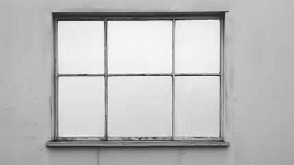 Simple Window: A single, rectangular window with a grid pattern of 4 panes, framed in white. The window is set against a plain white wall. The design is minimalist, clean, and contemporary.
