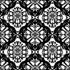 Fototapeta premium Monochromatic Floral Damask Seamless Pattern 