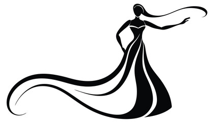  Silhouette of a Woman with Flowing Dress
