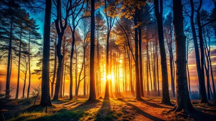 Fototapeta premium Silhouette Photography: Wood Type 2 - Dark Forest Shadows, Tree Branches, Mystical Nature