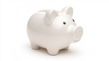 Obraz premium Piggy Bank Savings: A classic white piggy bank, a symbol of financial security and savings, ready to be filled with dreams and aspirations. 