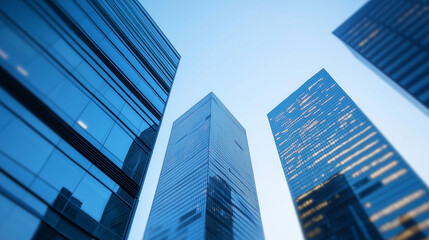 Reaching for the Sky: Modern Skyscrapers in a Stunning Low Angle Shot 