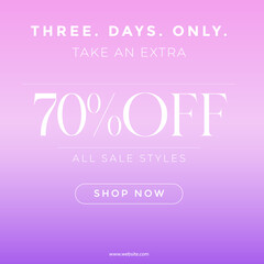 Pink Sale banner template for social media posts, mobile apps, banners design, web or internet ads, Sale 70% off