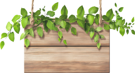 푸른 잎과 함께 걸린 나무 간판