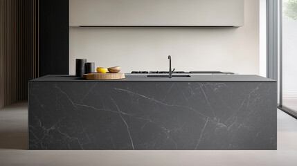 Sleek Dark Grey Kitchen Island 