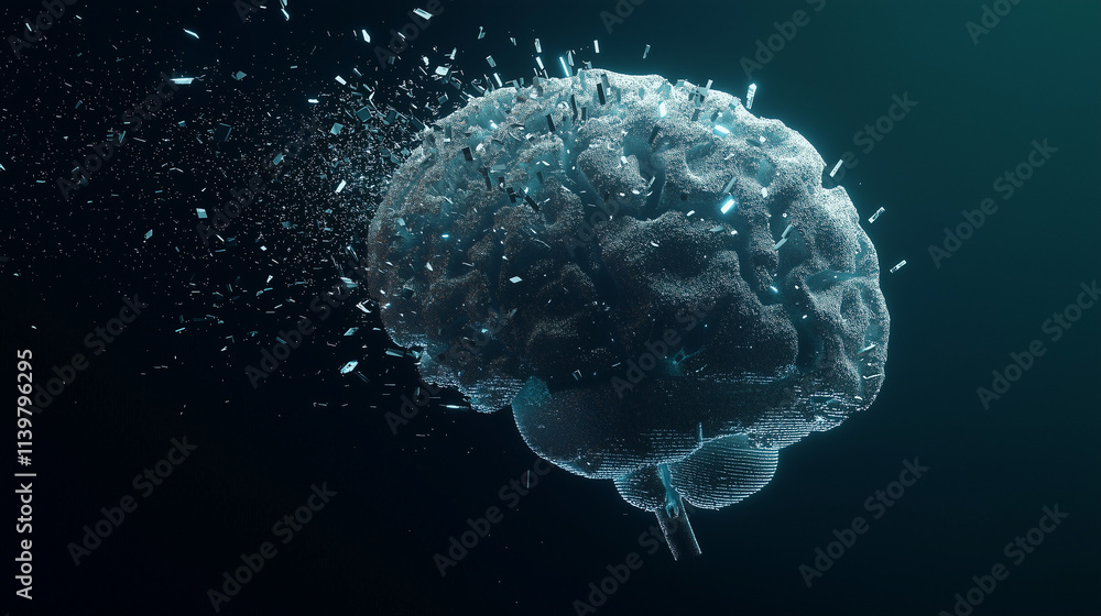 Poster brainpower unleashed: a 3d rendering of a human brain, bursting with energy and activity. the image 