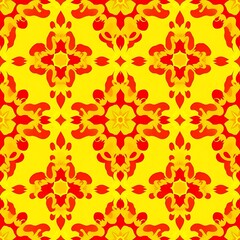 Vibrant Yellow and Red Geometric Pattern:  A captivating seamless pattern featuring a bold and bright blend of yellow and red, creating a dynamic and eye-catching design.