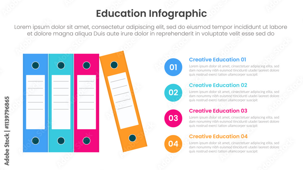 Poster education infographic template banner with books paper folder standing with 4 point for slide presen