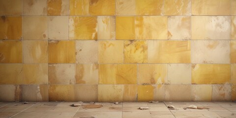 Obraz premium Distressed yellow and beige tile wall background, texture, earthy