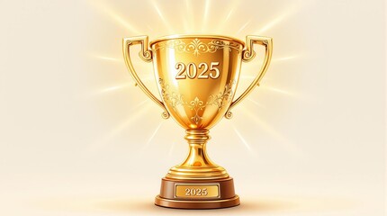 Fototapeta premium Golden trophy illustration with glowing rays 2025