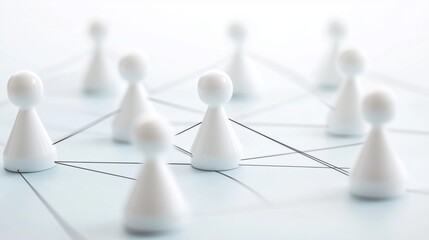 Obraz premium Interconnectedness: A minimalist image of white pawns forming a network of connections, symbolizing collaboration, teamwork, and the power of interconnectedness.