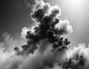 Dense fog with black and white smoke suspended in mid-air, unclear, misty