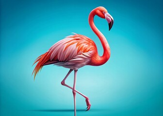 Fototapeta premium Stunning flamingo artwork on a blue background, designed for conceptual photography. Perfect for elevating nature and wildlife themes in various creative endeavors.