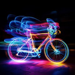 Fototapeta premium creative light painting photo of a bicycle, long exposure shutter speed, vibrant colors forming abstract shapes