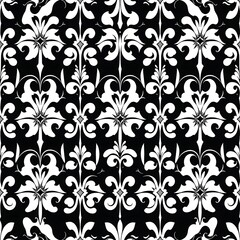 Monochromatic Damask Pattern: Elegant and timeless, this seamless damask pattern in stark black and white offers a sophisticated design for various applications.