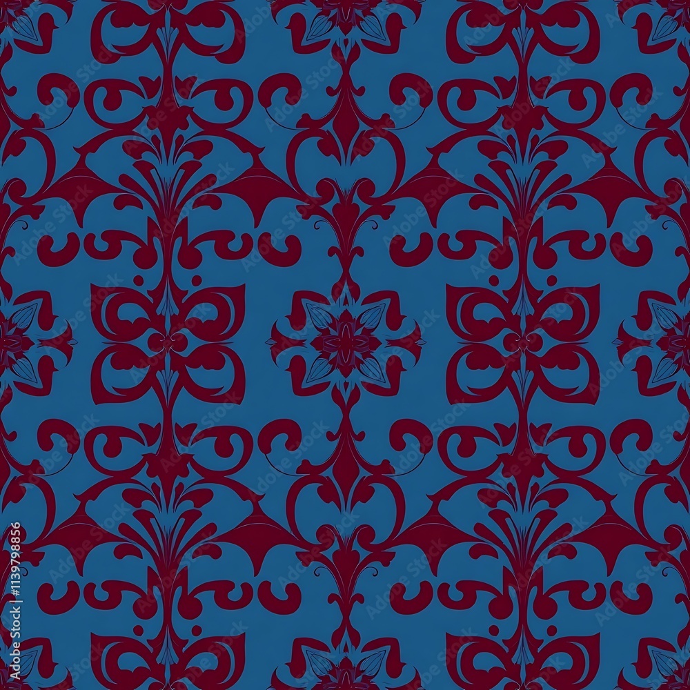 Poster burgundy and teal damask pattern: a timeless and elegant damask pattern in rich burgundy and teal hu