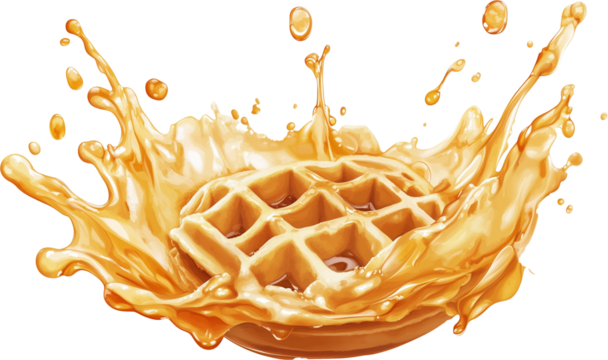 시럽이 튀어오르는 맛있는 와플의 생동감 있는 이미지