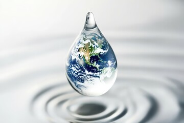 Water Droplet Reflecting Earth, Symbolizing Water Conservation on World Water Day