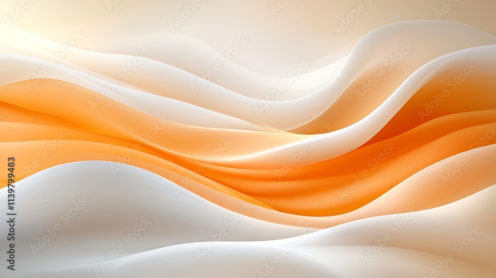 Poster digital art with flowing soft orange and white abstract patterns in modern aesthetic